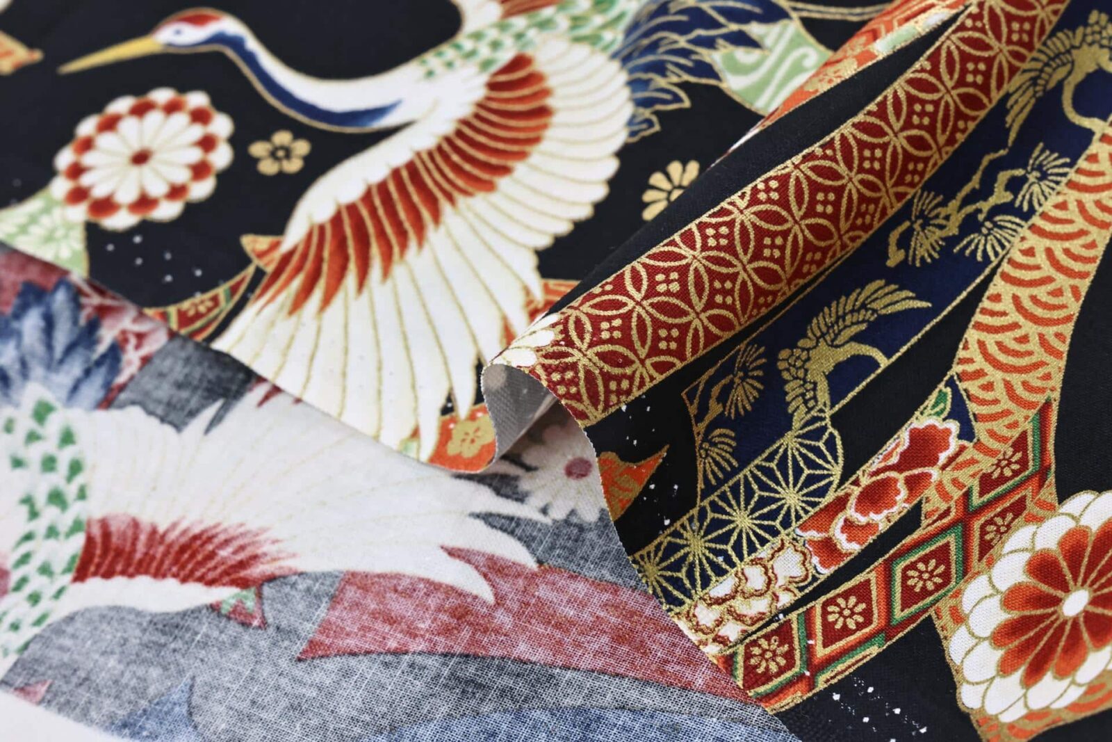 Japanese fabric cranes and Noshi black background