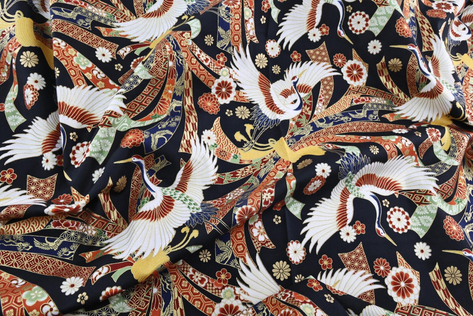 Japanese fabric cranes and Noshi black background