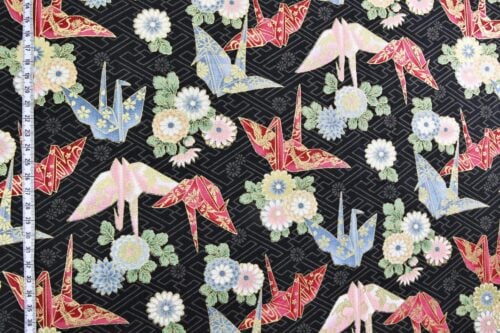 Japanese fabric origami cranes Sayagata black Background