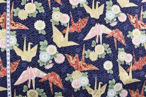 Japanese fabric origami cranes Sayagata blue Background