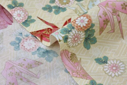 Japanese fabric origami cranes Sayagata ivory Background