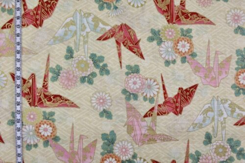 Japanese fabric origami cranes Sayagata ivory Background