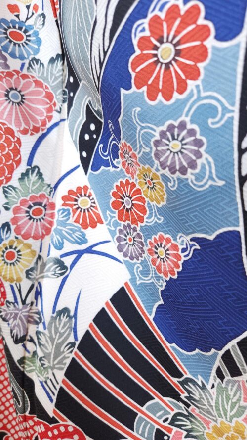 Black Chū-Furisode Okinawa style colorful waves