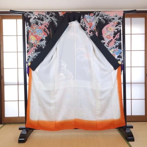 Black Chū-Furisode Okinawa style colorful waves