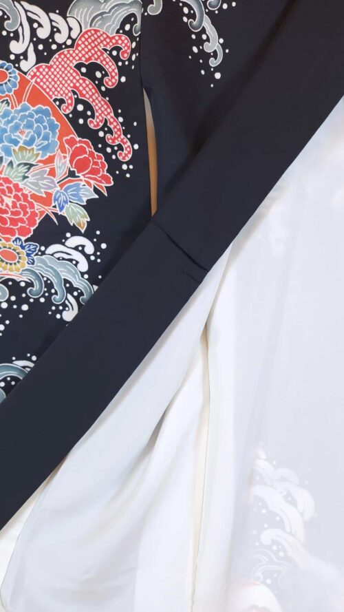 Black Chū-Furisode Okinawa style colorful waves
