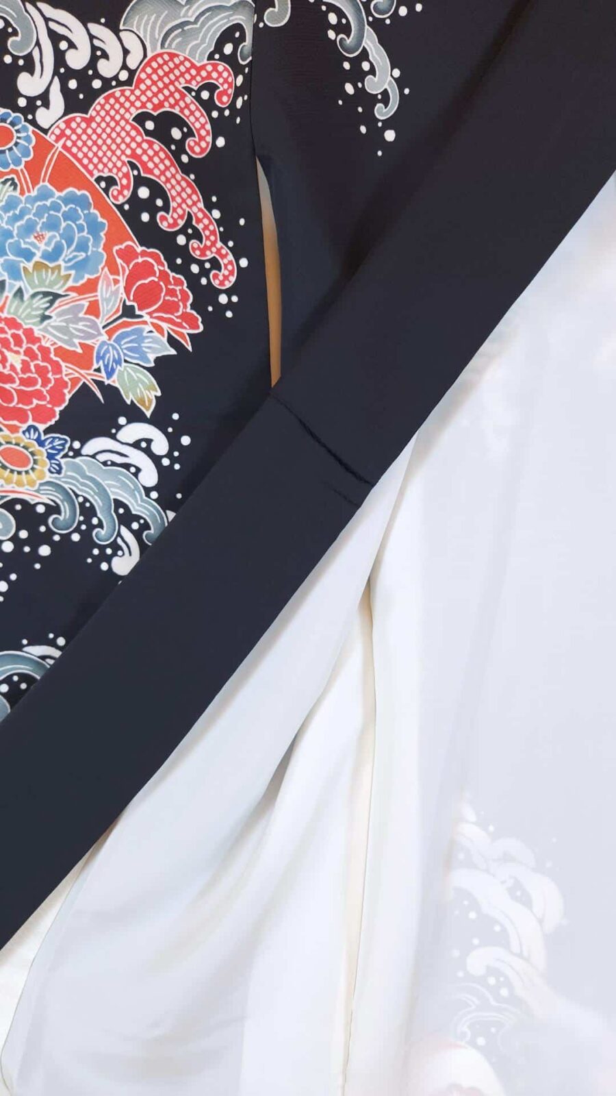 Black Chū-Furisode Okinawa style colorful waves