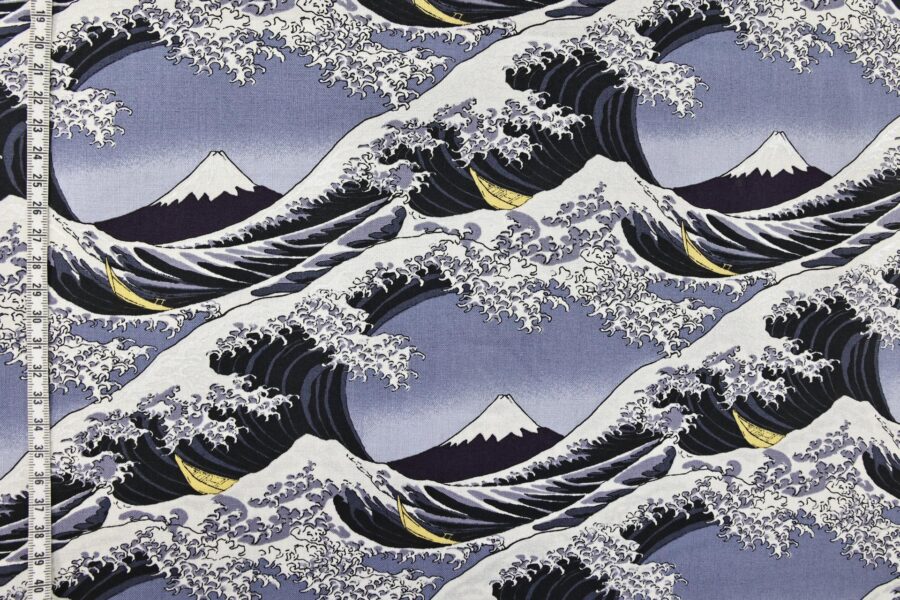 Japanese Hokusai fabric The Great Wave off Kanagawa in grey