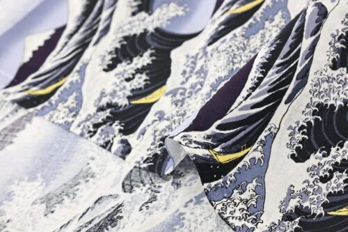 Japanese Hokusai fabric The Great Wave off Kanagawa in grey