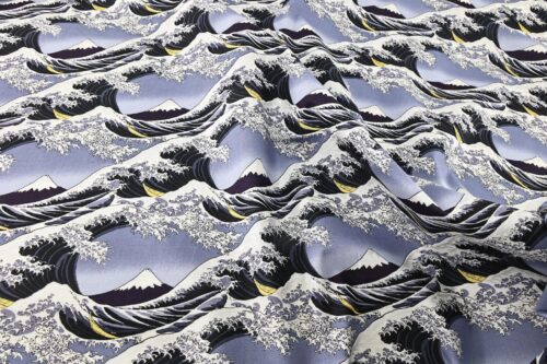 Japanese Hokusai fabric The Great Wave off Kanagawa in grey