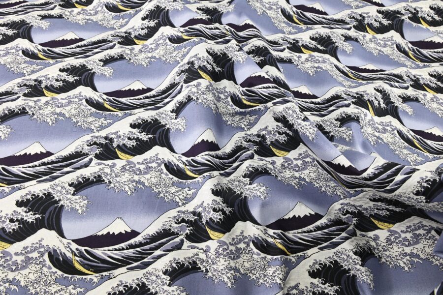 Japanese Hokusai fabric The Great Wave off Kanagawa in grey