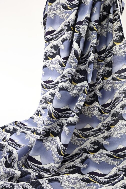 Japanese Hokusai fabric The Great Wave off Kanagawa in grey