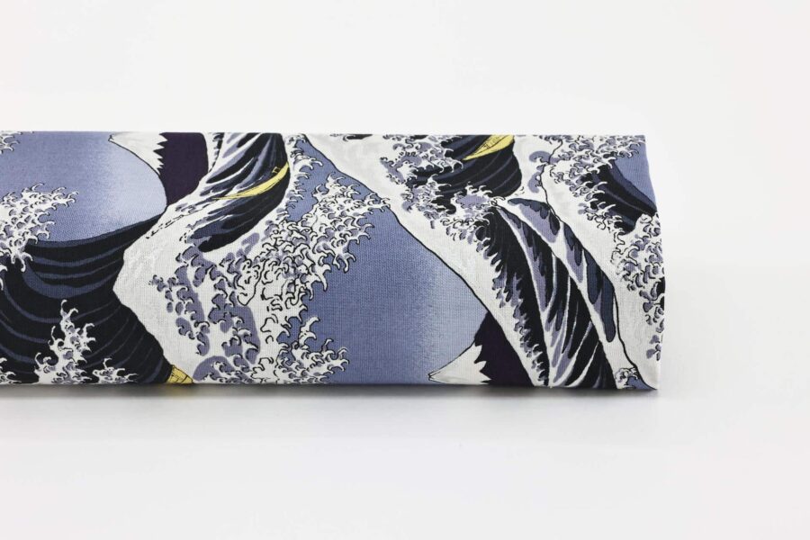 Japanese Hokusai fabric The Great Wave off Kanagawa in grey