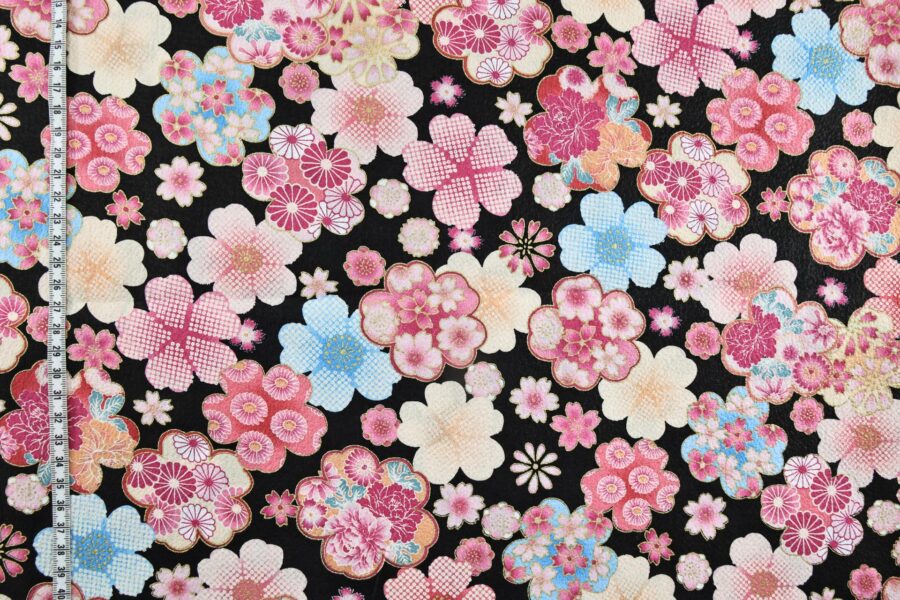 Japanese crinkled fabric Ume on black