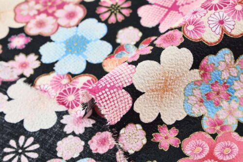 Japanese crinkled fabric Ume on black