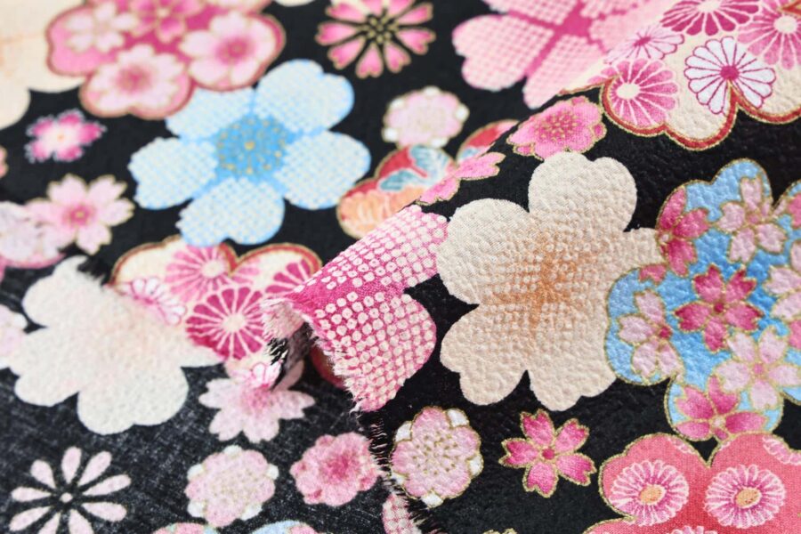 Japanese crinkled fabric Ume on black