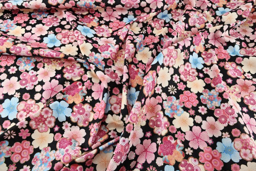 Japanese crinkled fabric Ume on black