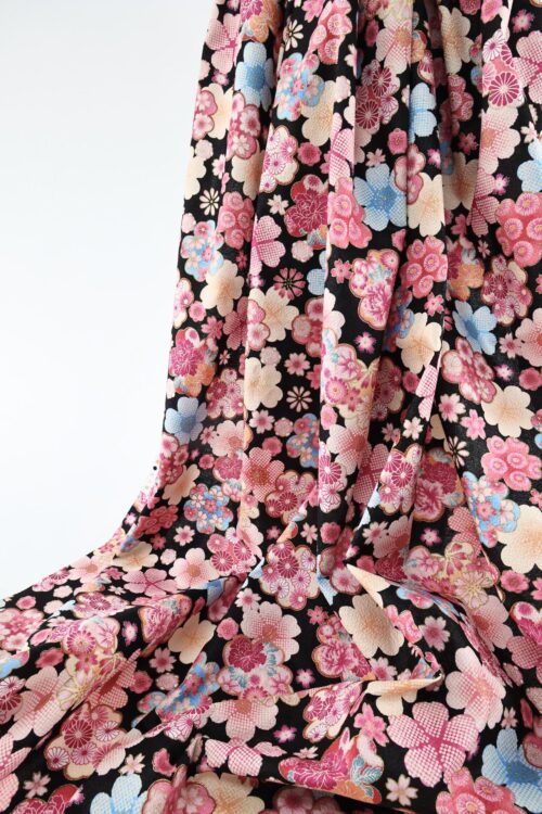 Japanese crinkled fabric Ume on black