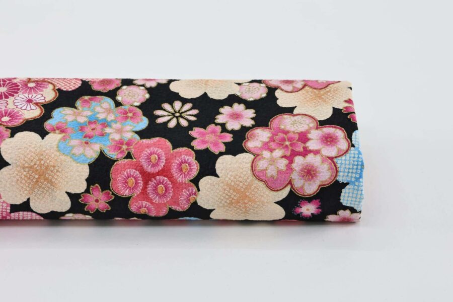 Japanese crinkled fabric Ume on black