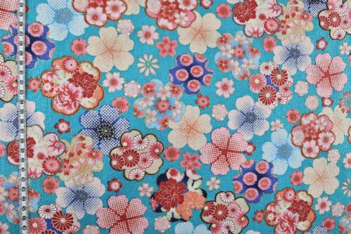 Japanese crinkled fabric Ume on blue