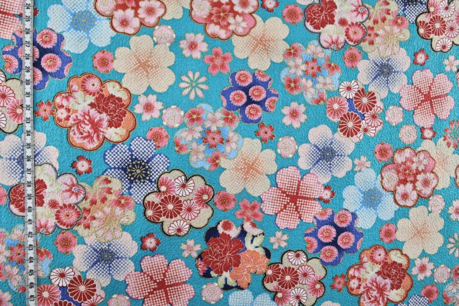 Japanese crinkled fabric Ume on blue