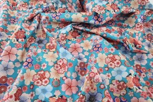 Japanese crinkled fabric Ume on blue