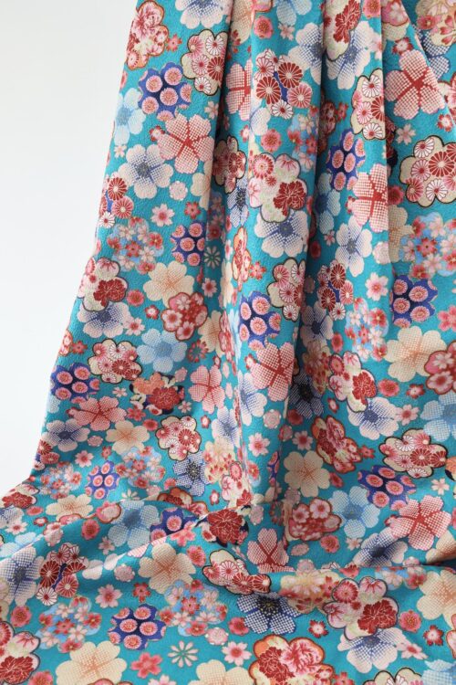 Japanese crinkled fabric Ume on blue
