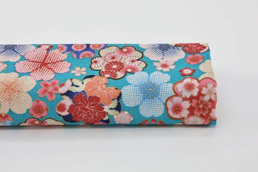 Japanese crinkled fabric Ume on blue