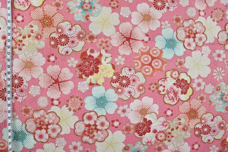 Japanese crinkled fabric Ume on pink