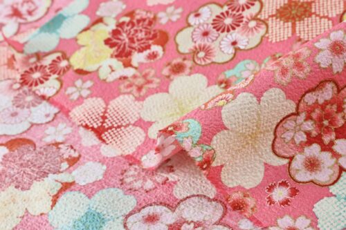 Japanese crinkled fabric Ume on pink