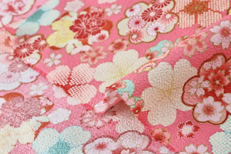 Japanese crinkled fabric Ume on pink