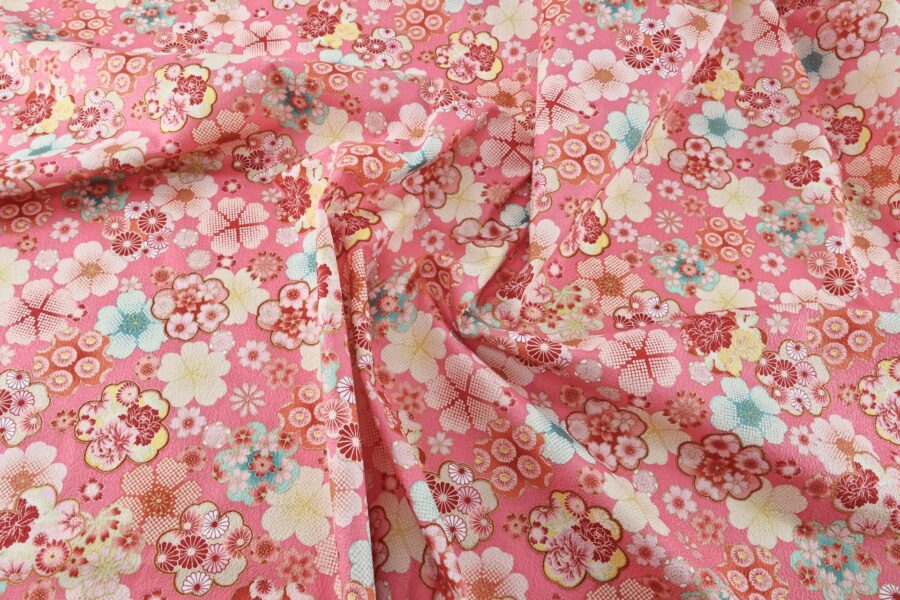 Japanese crinkled fabric Ume on pink