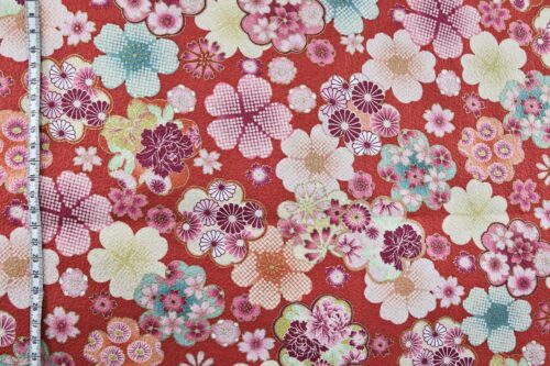Japanese crinkled fabric Ume on red