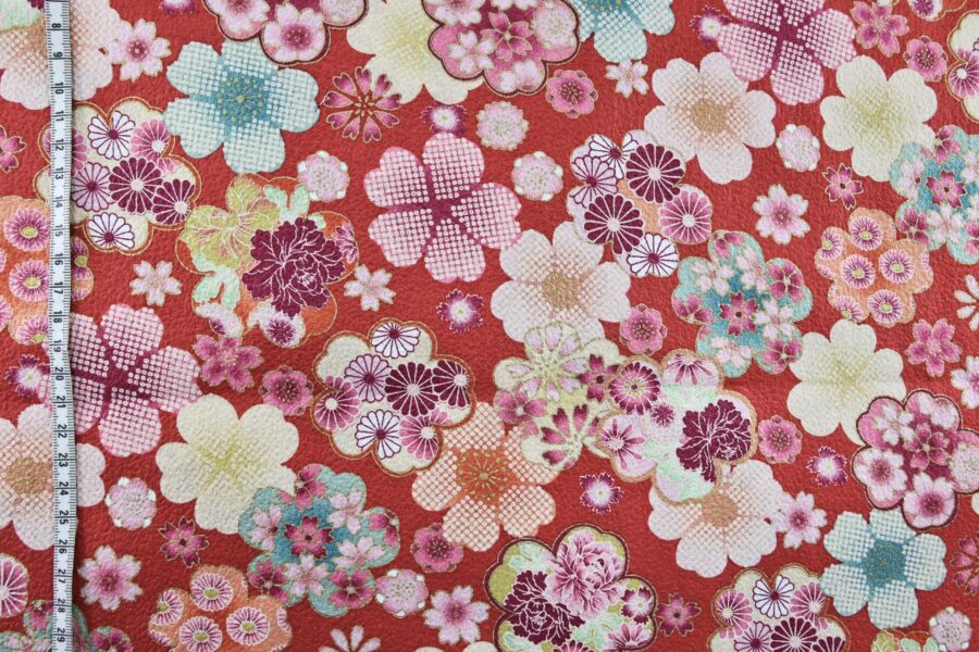 Japanese crinkled fabric Ume on red