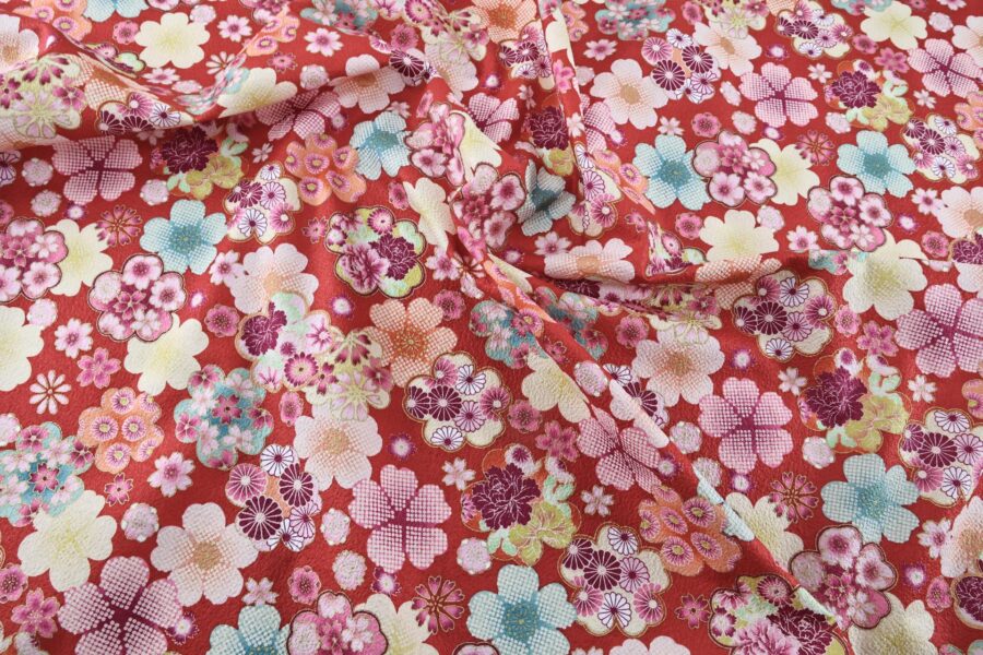 Japanese crinkled fabric Ume on red