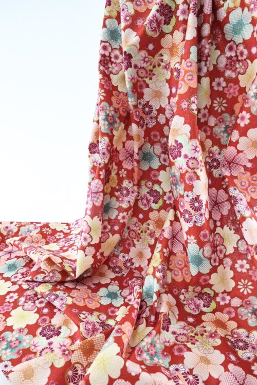 Japanese crinkled fabric Ume on red