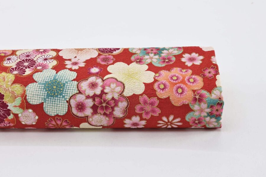 Japanese crinkled fabric Ume on red