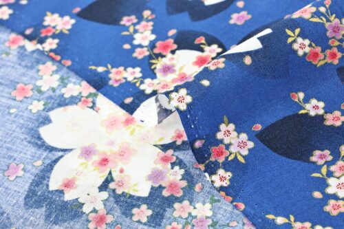 Japanese fabric white sakura pattern blue background