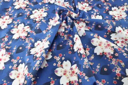 Japanese fabric white sakura pattern blue background