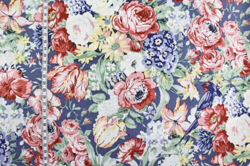 Japanese Quilt Gate Fabric – birds flowers on blue