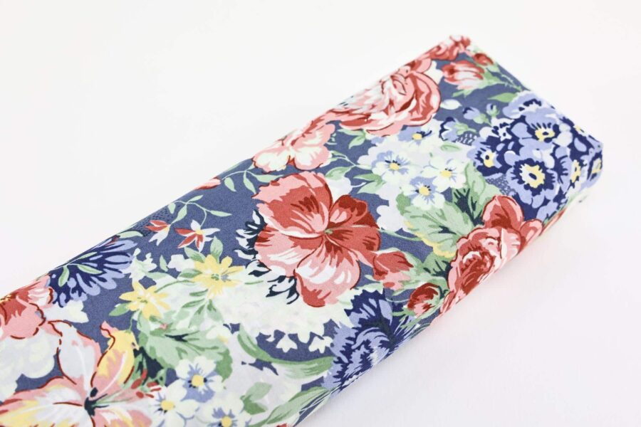 Japanese Quilt Gate Fabric – birds flowers on blue