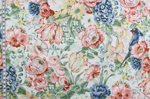Japanese Quilt Gate Fabric – birds flowers on ivory