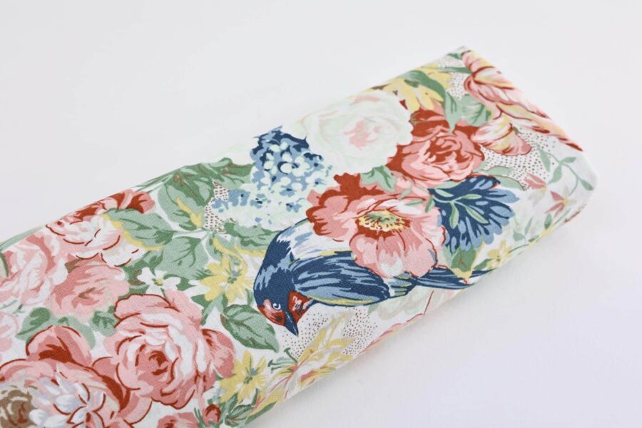 Japanese Quilt Gate Fabric – birds flowers on ivory