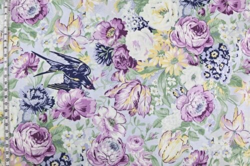 Japanese Quilt Gate Fabric – birds flowers on purple