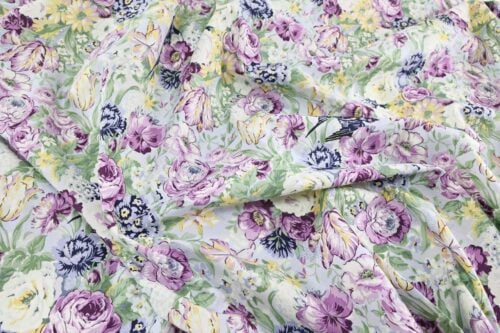 Japanese Quilt Gate Fabric – birds flowers on purple
