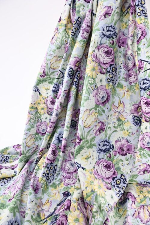 Japanese Quilt Gate Fabric – birds flowers on purple