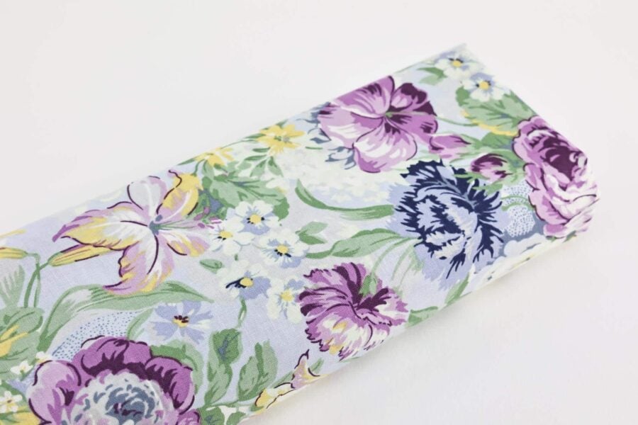 Japanese Quilt Gate Fabric – birds flowers on purple
