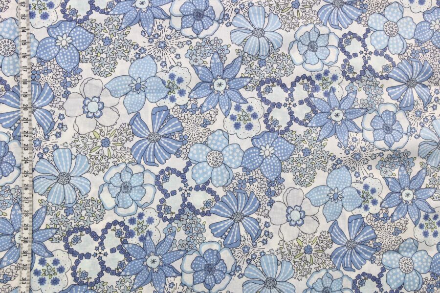 Japanese cotton lawn fabric – Blue pastel blooming garden