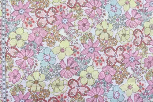 Japanese cotton lawn fabric – Pink pastel blooming garden