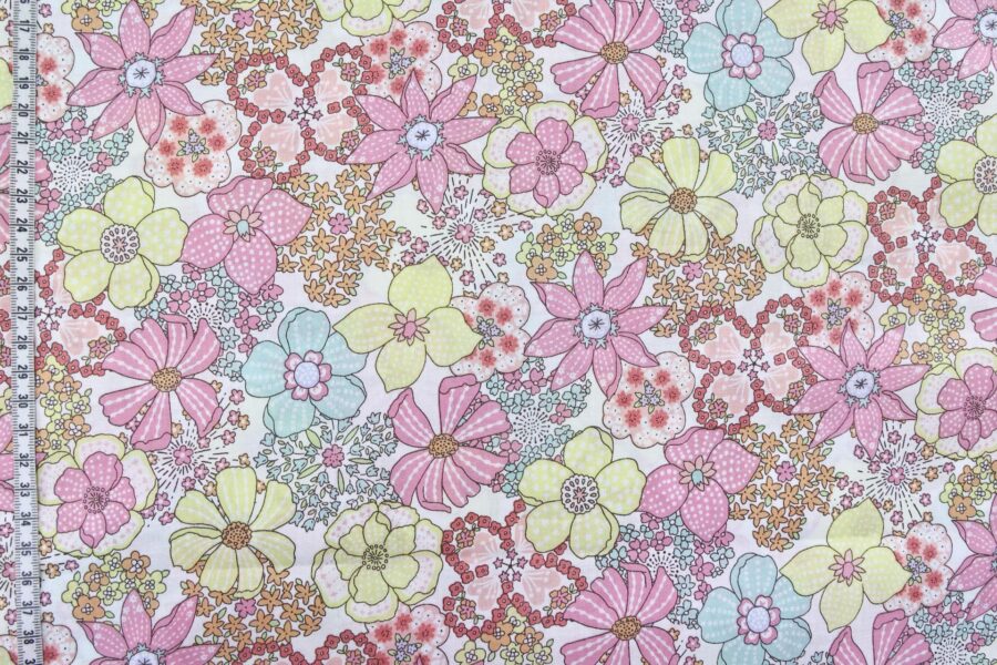 Japanese cotton lawn fabric – Pink pastel blooming garden