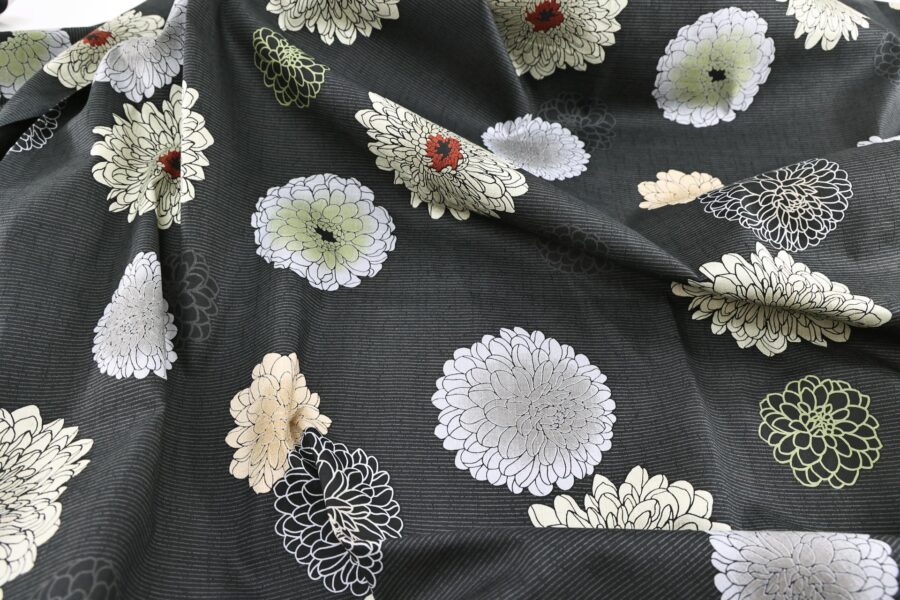 Japanese fabric Kobayashi chrysanthemum dobby black
